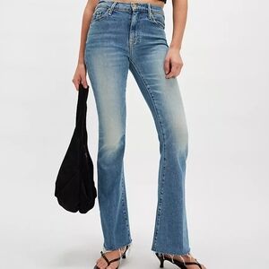 Mother The Weekender Fray Jeans Mid-Rise Flare Stretch Blue 29